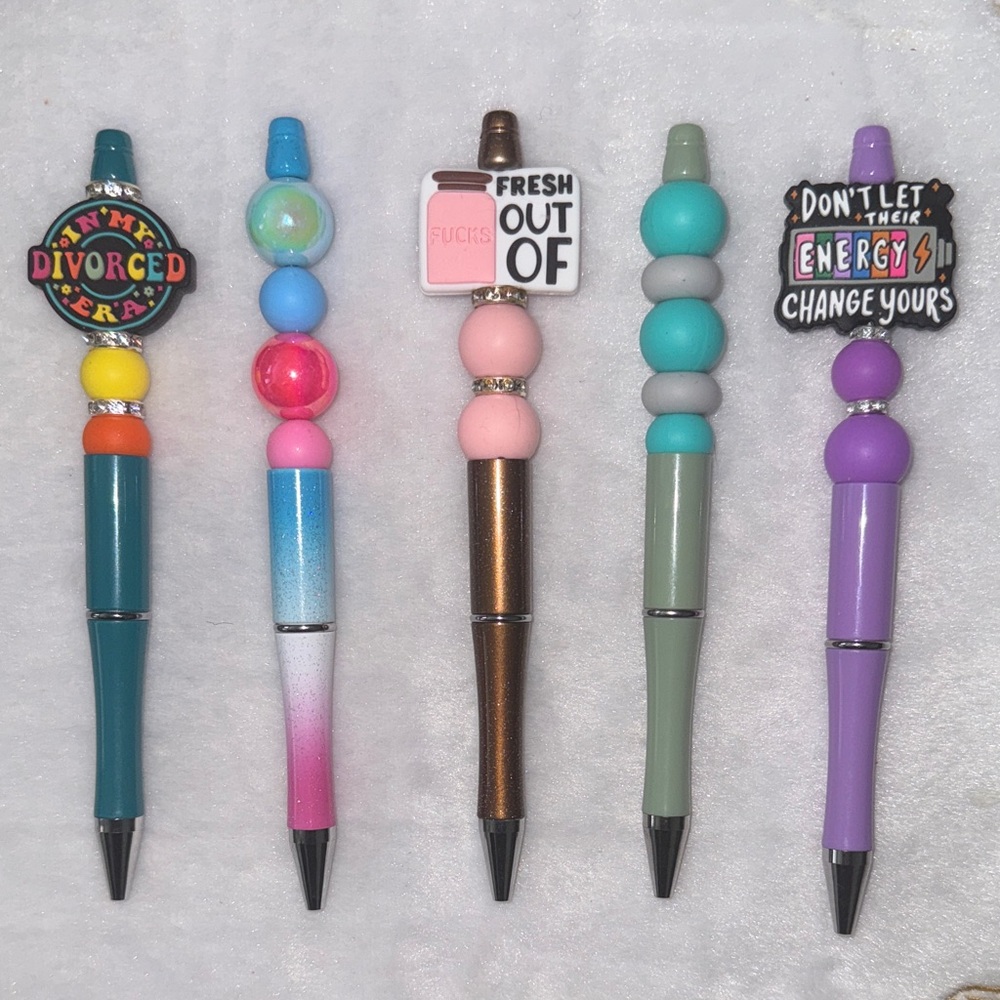 Journaling 5 piece Set- Divorced theme Colorful Novelty hand crafted beaded Pens